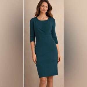 White House Black Market Teal Layered Sheath Dress Size 4